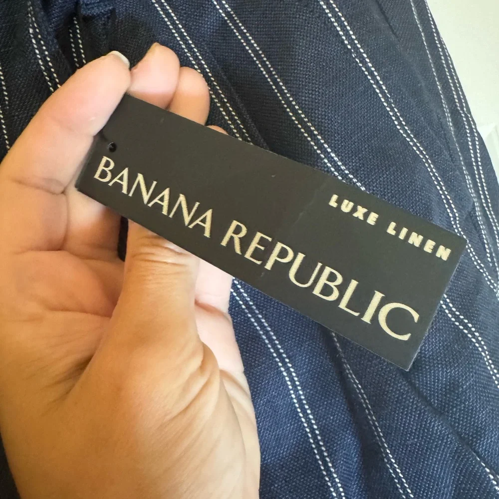 NWT BANANA REPUBLIC LUXE LINEN AVERY VERTICAL STRIPE PANTS SIZE 0 STRAIGHT LEG‎